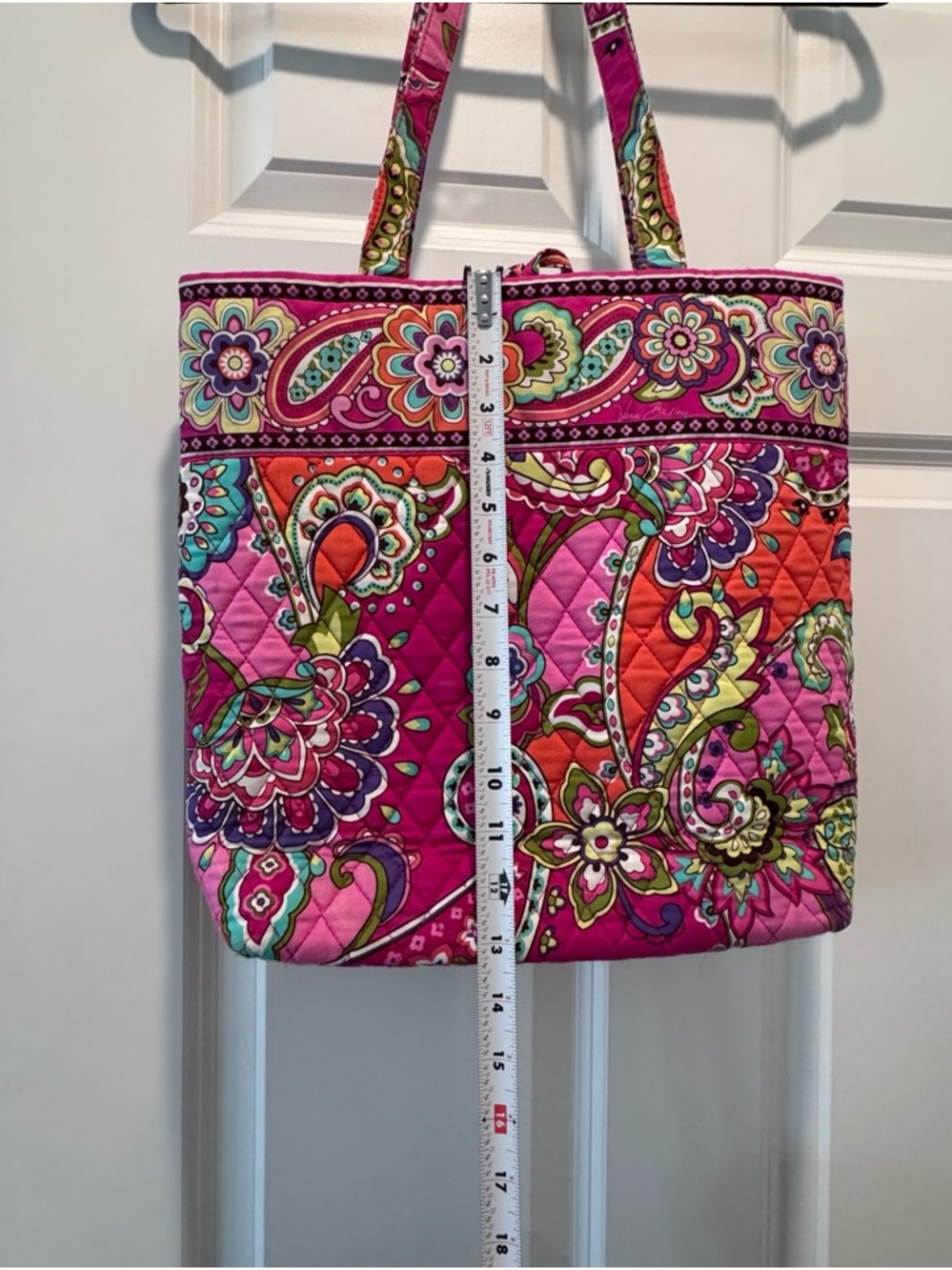 Vera Bradley Bright Pink Floral Cotton Quilted Ladies Tote Bag Purse - Picture 4 of 8